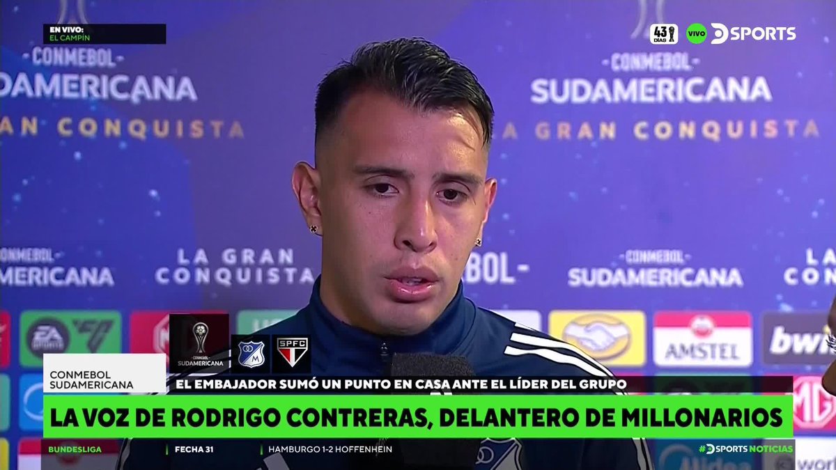 "QUIERO DESCANSAR Y RECUPERAR EL TIEMPO CON MI FAMILIA" ATENCIÓN a las declaraciones de Rodrigo Contreras tras la igualdad de Millonarios ante Sao Paulo. ¿Continuará en el Embajador? Carlos Enrique Villamil Sánchez #DSPORTSNoticias