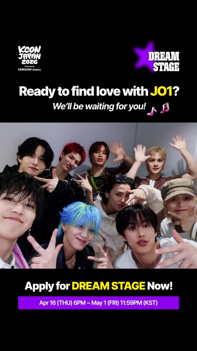 [#KCONJAPAN2026] DREAM STAGE✨JO1 Ready to find love with JO1? We'll be waiting for you! ⏱️3 days to go. Make it real on DREAM STAGE! 👉 Watch the full video! 🔗 👉Apply Now! 🔗 ✅ Application Period : ~ May 1 (FRI) 11:59PM (KST) - JO1と一緒に恋、見つける準備できてる？ KCONで待ってるよ！ ⏱️あと3日。DREAM STAGEで夢をリアルにしよう！ 👉フル動画をチェック！ 🔗 👉今すぐDREAM STAGEに参加しよう！ 🔗 ✅ 応募期間：~ 5月 1日 (金) 23:59 (KST) - KCON JAPAN 2026 MAY 8-10 Makuhari Messe Let's #KCON