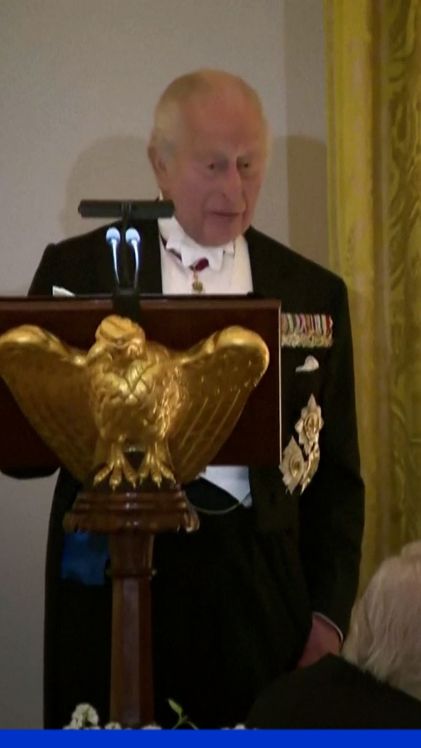 Sans les Britanniques, "vous parleriez français", plaisante Charles III face à Donald Trump