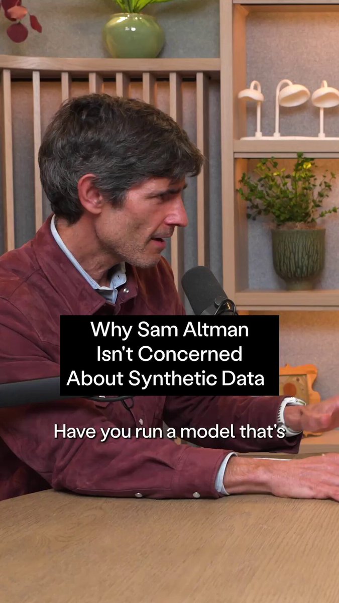 I was a little surprised by Sam Altman's answer here. But if he’s right—and you can train a model completely on synthetic data—it would have all sorts of implications for how we develop and deploy this technology. Watch my full interview with Sam here: Produced by Atlantic Re:think, The Atlantic's creative marketing studio.