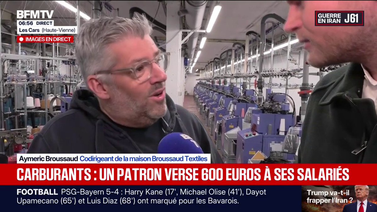 [ 🇫🇷 FRANCE ] 🔸 En Haute-Vienne, un chef d’entreprise verse 600 euros à chacun de ses salariés pour les aider à faire face au coût du carburant, estimant que « c’était nécessaire ».