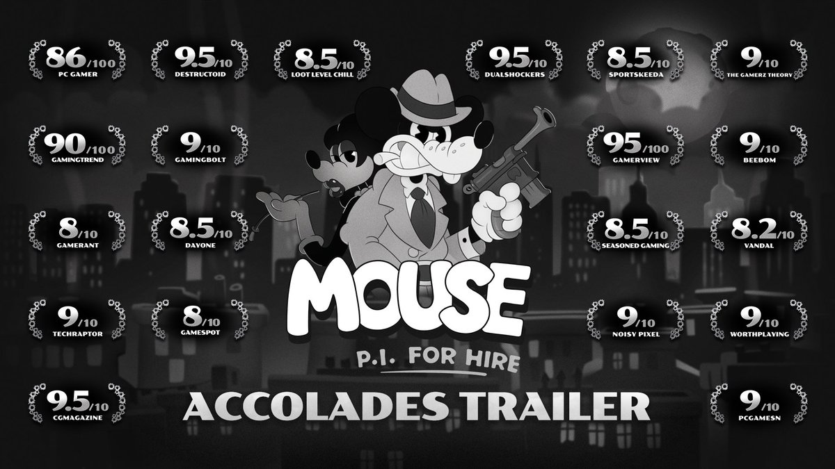 The scores are in 📰 Check out the Official Accolades Trailer for MOUSE: P.I. For Hire and see what critics are saying about the game! Out now across PC (Steam), PlayStation 5, Xbox Series X|S, and Nintendo Switch 2. Buy Now - Steam: PlayStation 5: Xbox Series X|S: Nintendo Switch 2: