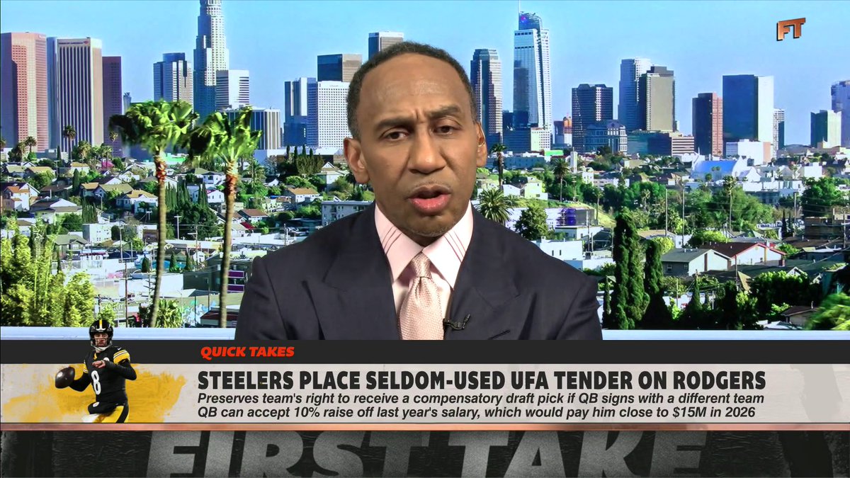 "It's an indictment against the Steelers organization. ... The Steelers cannot find a quarterback to save their damn life. That is why they're doing all of this sitting around, going the geriatric route, waiting for Aaron Rodgers to say, 'Yes, I'll play for you.'" —Stephen A Smith on the Steelers placing a UFA tender on Aaron Rodgers 😳