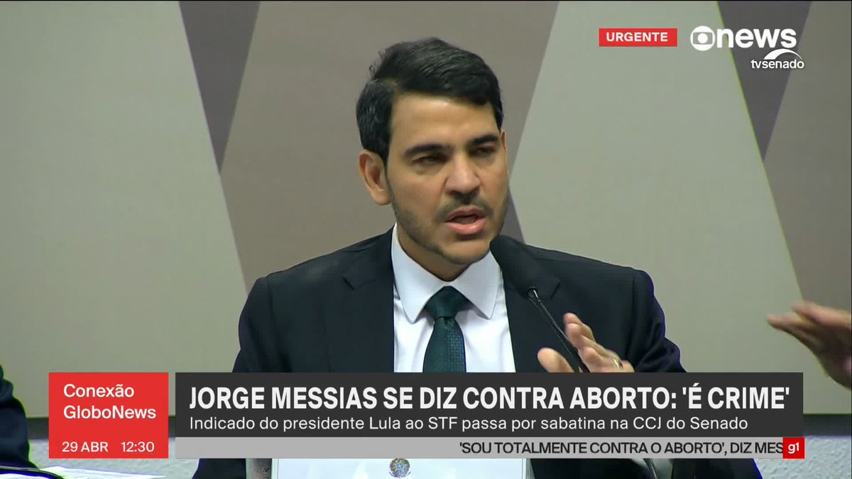 “Sou totalmente contra o aborto”, diz Messias, indicado por Lula ao STF, em sabatina. “Da minha parte, não haverá qualquer tipo de ação, de ativismo, em relação ao tema aborto na minha jurisdição constitucional.” #ConexãoGloboNews ➡ Assista à #GloboNews: