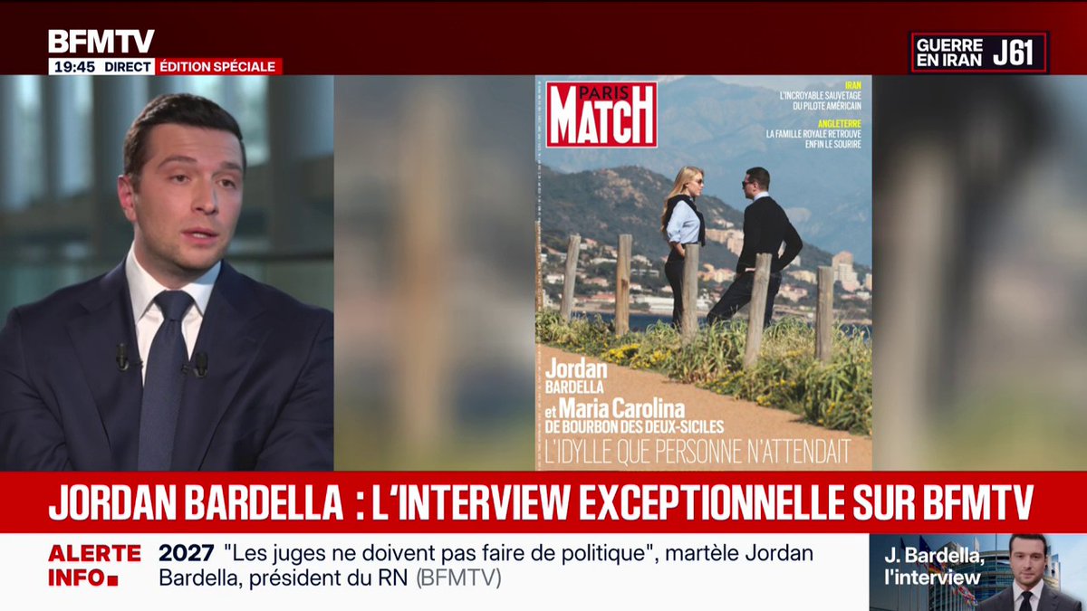🇫🇷 FLASH | "On ne touche pas à la femme qui partage ma vie. Si [Bruno Retailleau] a quelque chose à me reprocher, qu’il me le dise directement", lâche Jordan Bardella après que le patron de LR avait critiqué une "peopleisation politique".