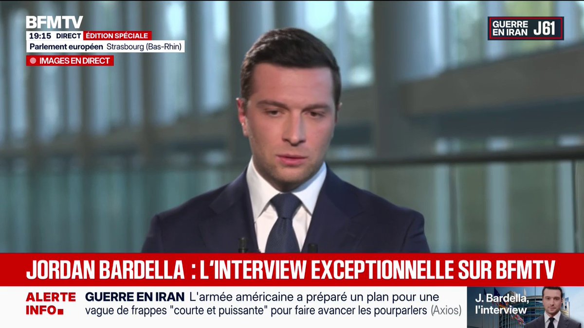 Drapeau européen: "Sur le perron de l'Élysée, sur le perron de Matignon, oui je pense que je ne laisserai que le drapeau français", déclare Jordan Bardella
