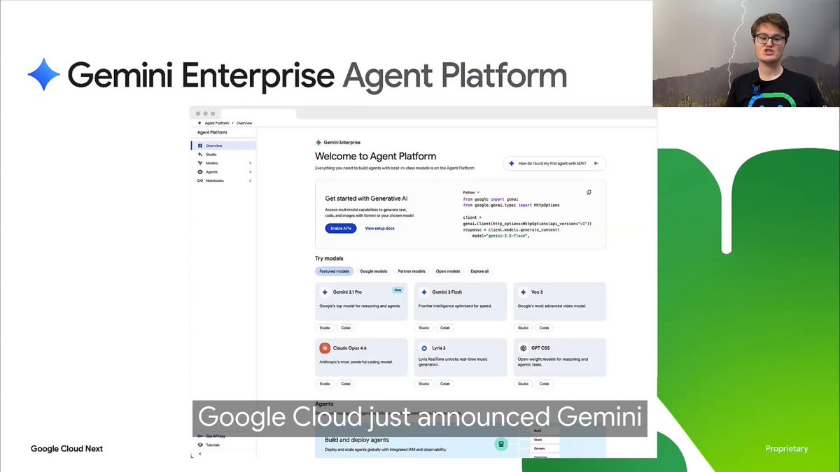 Ready to take your AI development to the next level? Holt Skinner shows you how Gemini Enterprise Agent Platform gives developers a clean path from writing your first lines of code to running secure, scalable agents in production →