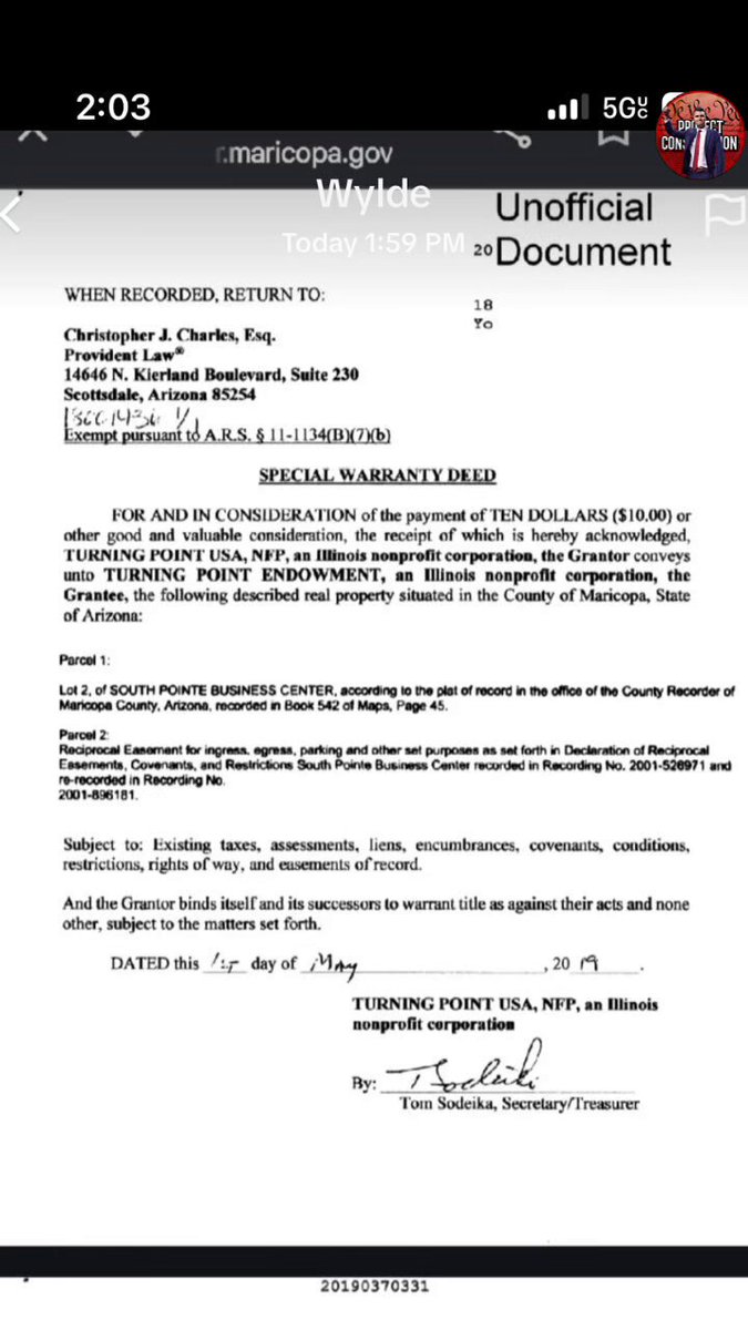 ‼️EXPOSED: TPUSA’s Secret $9 Million Real Estate Empire Exposed—Buying Entire Business Parks in Cash While Begging You for $20👀 I obtained Maricopa County deed records for Turning Point's headquarters and this is what I found. Turning Point USA is secretly hoarding millions in real estate and cash behind an "Endowment" shell company, building a massive corporate fortress while begging their grassroots base for money. Move #1: In 2019, they quietly shifted an existing $1.6 million building (Lot 2) out of the main non-profit and into their tax-exempt "Endowment" holding company. Move #2: On that exact same tax return, they transferred an additional $5.3 million in cash reserves into that same shell. Move #3: In 2021, they took $2.1 million in STRAIGHT CASH and bought the building right next door (Lot 1) to expand their footprint. They are buying up entire business parks in cash while looking into the camera and telling their college student base that they are a scrappy, grassroots movement desperate for donations. While they beg everyday Americans for $20 to "save the country," Erika Kirk and the TPUSA executives are sitting on a $9+ million real estate and cash empire safely insulated from the very movement they claim to represent. They aren't building a movement. They are building a real estate portfolio. The receipts don't lie. Stop funding the corporate fortress. 👇