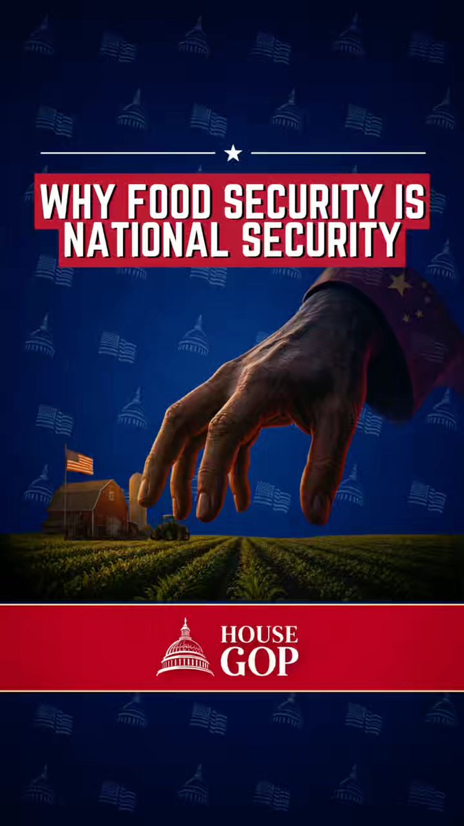 46 million acres of American farmland, now foreign-owned. Adversaries are buying in, including near our military bases. The Farm, Food, and National Security Act (FARM Bill) treats American agriculture as what it is: a national security priority. It cracks down on foreign investment in our farmland. Food security is national security.