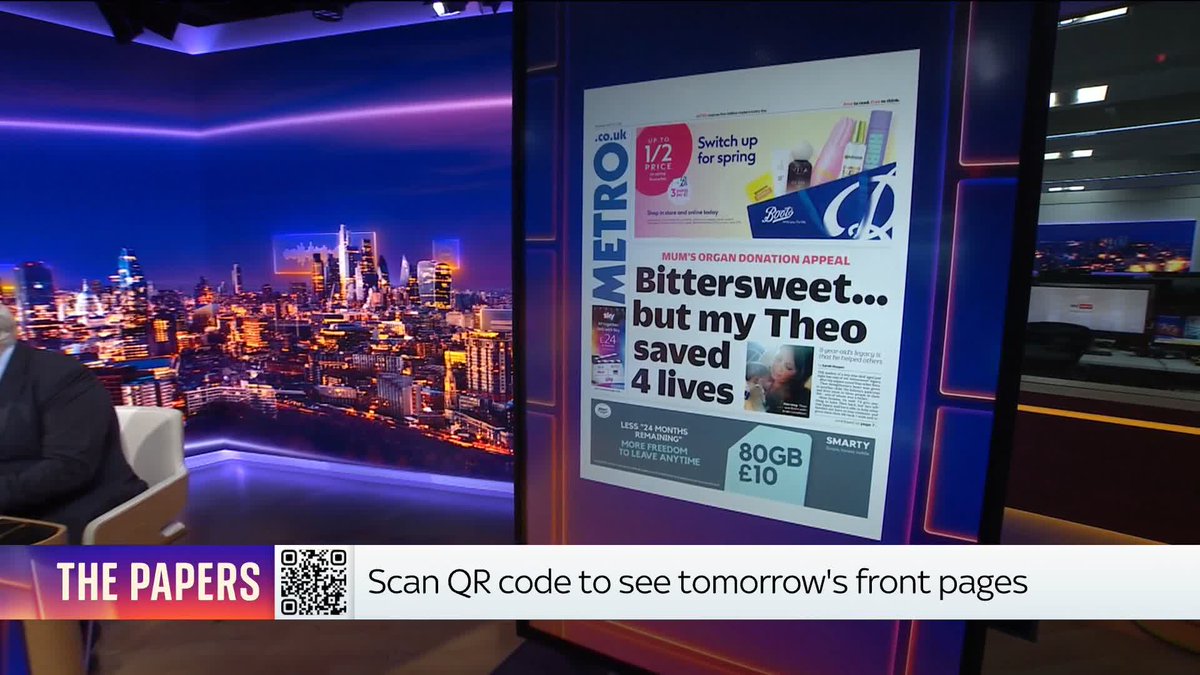 What's on Thursday's front pages? 📰 Sky's Anna Botting takes a first look at tomorrow's top stories with political commentator Adam Boulton and journalist and broadcaster Jenny Kleeman on The Wrap. Read more ➡️ 📺 Sky 501, Virgin 602