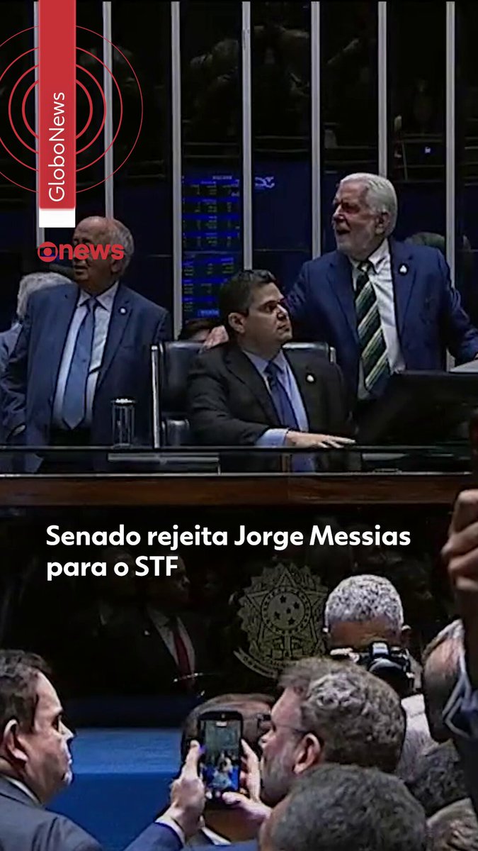 Indicação rejeitada - O Plenário do Senado Federal rejeitou nesta quarta-feira (29) a indicação do advogado-geral da União, Jorge Messias, para ocupar o cargo de ministro do Supremo Tribunal Federal (STF). Essa é a primeira vez desde 1894 que os senadores rejeitam uma indicação do presidente da República ao Supremo. Messias foi rejeitado por 42 votos a 34. A votação foi secreta. O ministro de Lula precisava do apoio de ao menos 41 dos 81 senadores, a maioria absoluta. Com a rejeição, a mensagem com a indicação de Messias foi arquivada e o presidente Lula terá que enviar um novo nome para ocupar a vaga deixada por Luis Roberto Barroso no Supremo. Veja mais no #g1. #messias #stf #senado #g1política