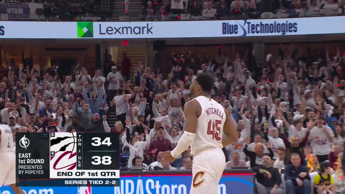 Donovan Mitchell beats the 1Q buzzer and hits the spida celly 🕸️ Raptors-Cavs Game 5 on ESPN and the ESPN App 👀