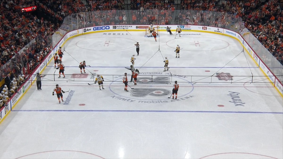 Wasn't Zegras supposed to be on the ice after this Flyers icing? He goes down the tunnel. Comes back immediately after play resumes.