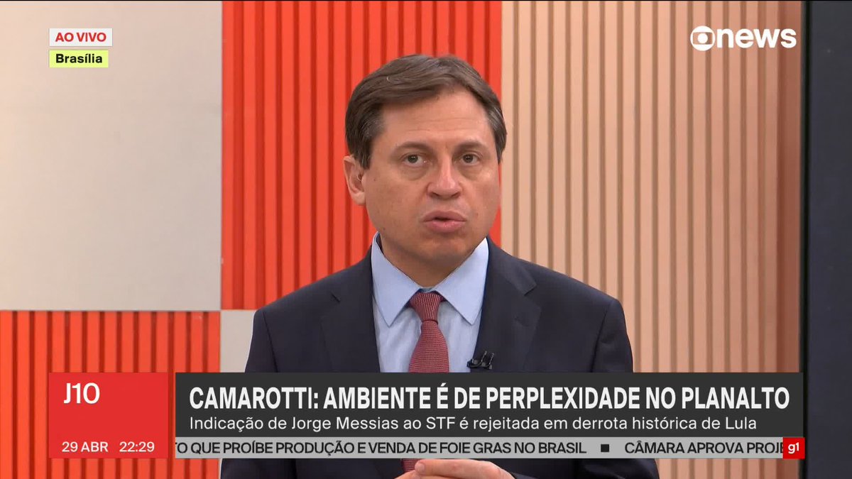 "É uma derrota de Lula, não de Messias", analisa Camarotti após Senado rejeitar indicação de Jorge Messias ao STF. ➡Assista à #GloboNews: #J10