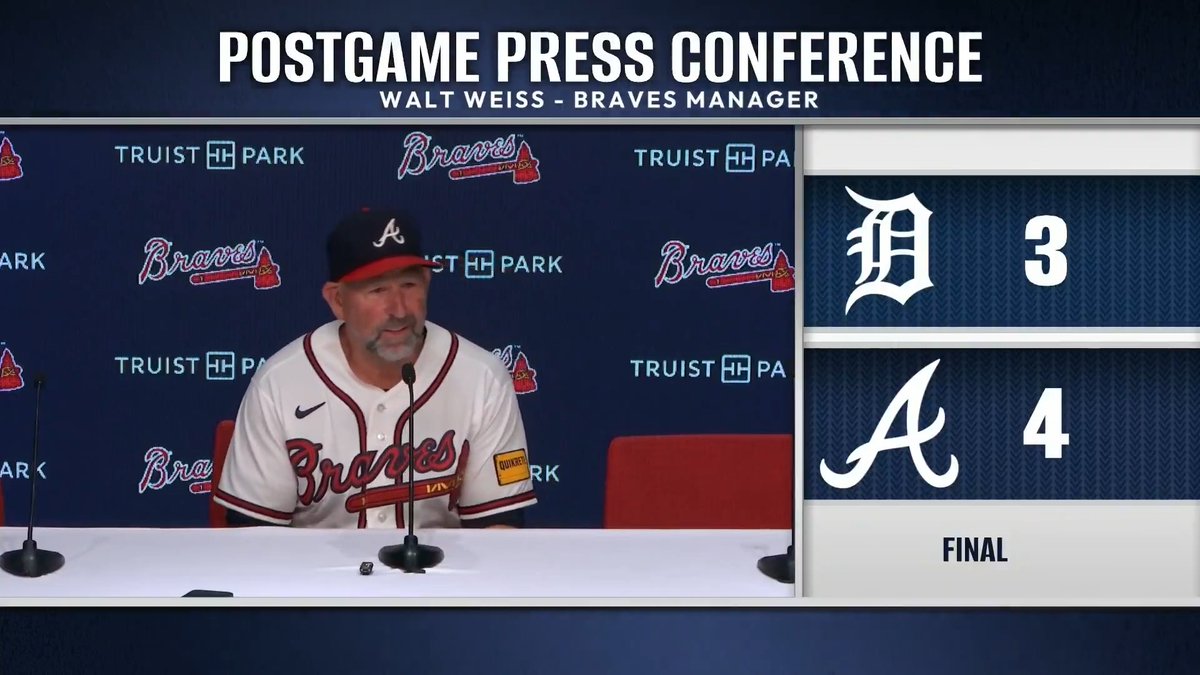 Tonight's postgame press conference with Atlanta Braves manager Walt Weiss after a 4-3 walk-off thriller to clinch - yet, another - series win!
