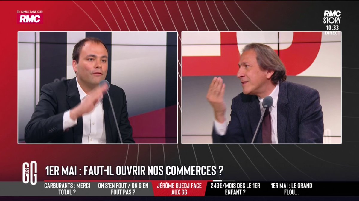 🗣️ Jérôme Guedj : "Mais qu'est-ce que vous voulez ouvrir le 1er mai ?!" 🗣️ Charles Consigny : "Tout,TOUT ! Vous êtes aux fraises, à gauche. Hollande est là avec son gros pot de sucre et il en met des tonnes." #GGRMC