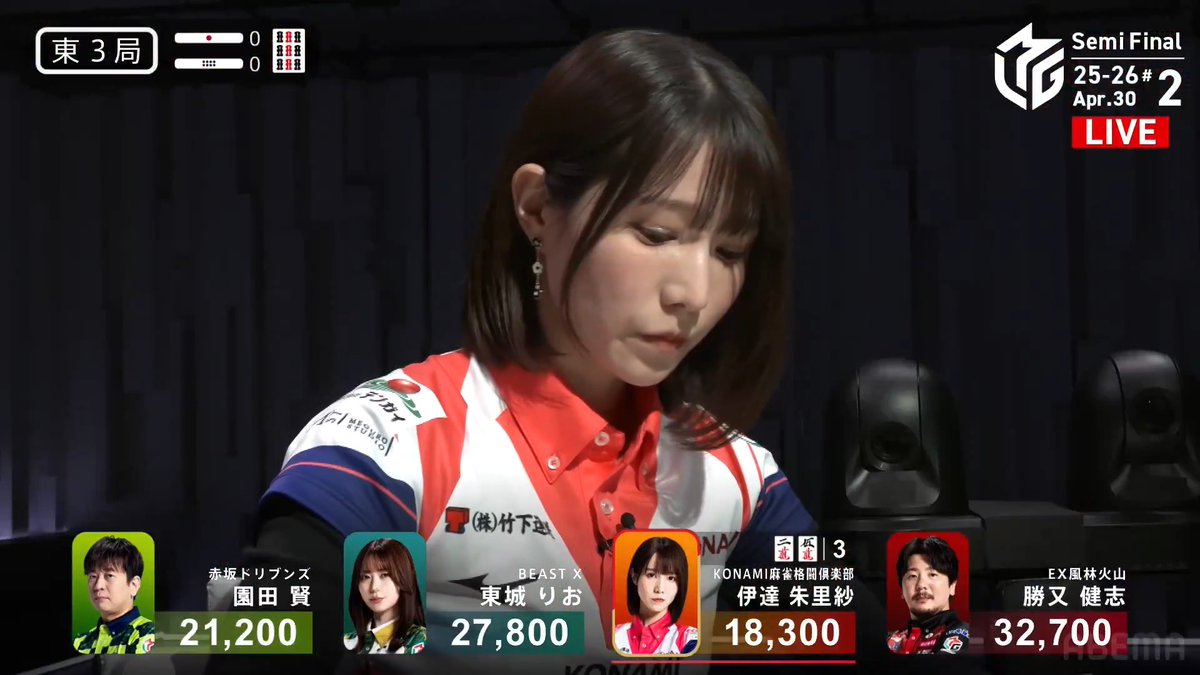 #Mリーグ 2025-26試合ダイジェスト📹 東3局 #伊達朱里紗 選手の親跳満ツモ! レギュラーから5戦連続4着と 苦しい戦いが続く伊達選手 親番を迎えて高め三色の🀈🀋待ちリーチ! 高め赤🀋を鮮やかに一発ツモ! 6000オールに仕上げて一気にトップ目に浮上! 👇動画タップで今すぐ無料視聴