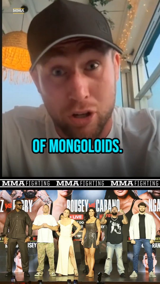 Darren Till laughs at the entire #RouseyCarano event: "Just a pair of f*cking Teletubbies fighting each other. Nate Diaz can’t string a sentence together, neither can Mike. It’s trash. American trash. … In fact, it’s a full card of mongoloids. Trash.” (🎥 Damon Martin)