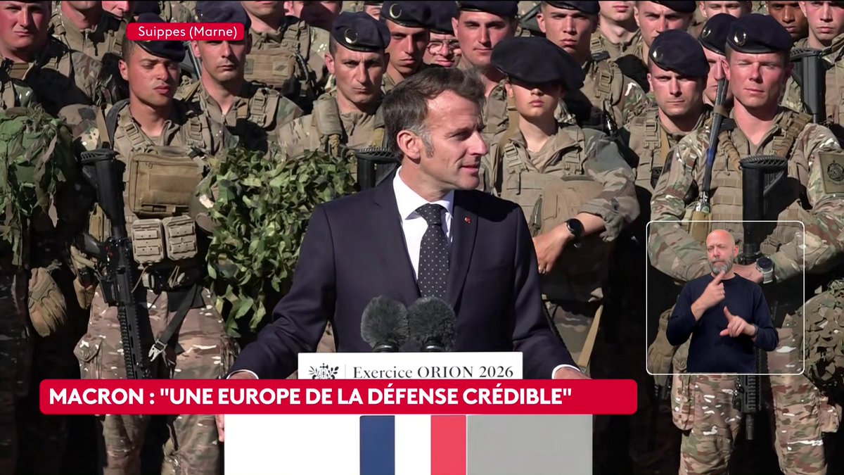 🔴 DIRECT - "Je suis là pour vous dire de continuer à vous battre pour faire de la France une puissance reconnue par ses alliés et redoutée par ses ennemis", affirme Emmanuel Macron, depuis Suippes, où il vient d'assister à la clôture de l'exercice militaire Orion. #Canal16