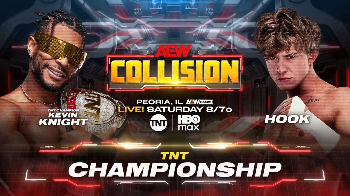 #AEWCollision 8/7c, TNT + HBO Max This Saturday, 5/2 TNT Championship Kevin Knight ケビン・ナイト vs @730HOOK The Opps want payback from The Jet, a former protege of 柴田勝頼 / Katsuyori Shibata, for taking their AEW World Trios Titles by bringing the TNT Title to the Opps! Knight COLLIDES vs HOOK, SATURDAY!