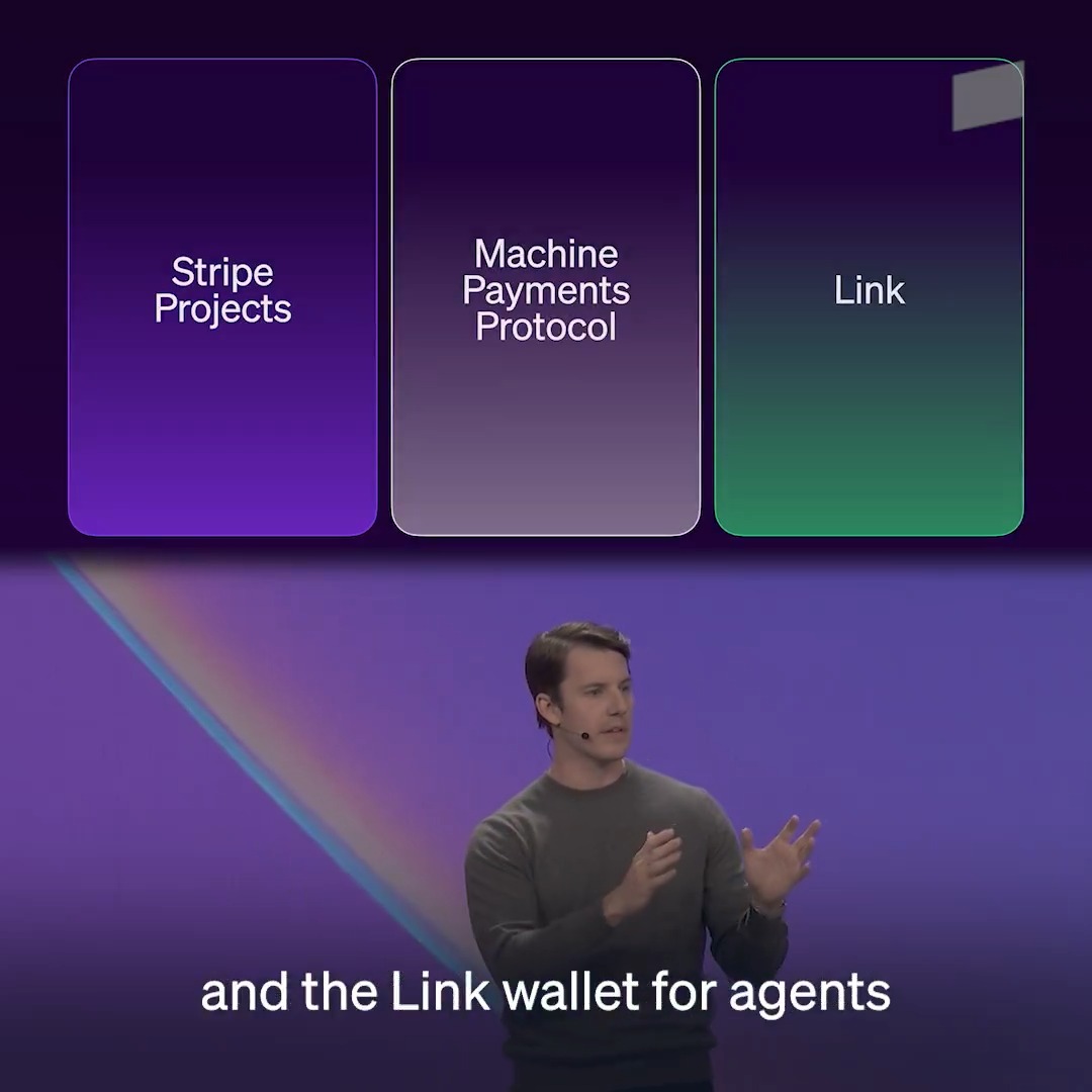 What we’re building for you and your agents: • Deploy with Projects: programmatically provision services from the CLI—now available to everyone. • Sell with Machine Payments Protocol: a protocol that lets agents know how to pay for services. • Buy with Link agent wallet: enable agents to spend on your behalf. Everything we announced at Stripe Sessions: