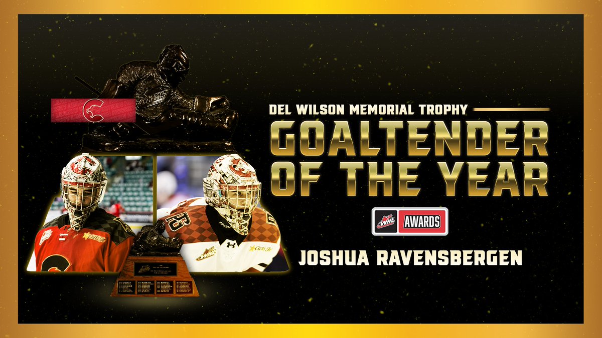 🍔 OF THE YEAR! Prince George Cougars netminder and San Jose Sharks prospect Joshua Ravensbergen is the recipient of the Del Wilson Memorial Trophy, awarded annually to the WHL's Goaltender of the Year! #WHLAwards 📝 |