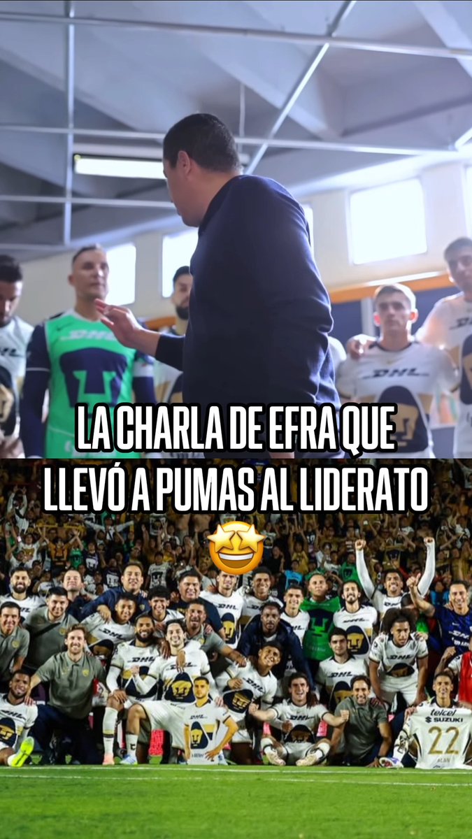 "NO HAY UN EQUIPO EN ESTE PAÍS CON MÁS HAMBRE QUE NOSOTROS" 🐾🔥 🤩 Así fue la charla de Efraín Juárez en la última jornada, donde Pumas consiguió el liderato de la Liga MX.