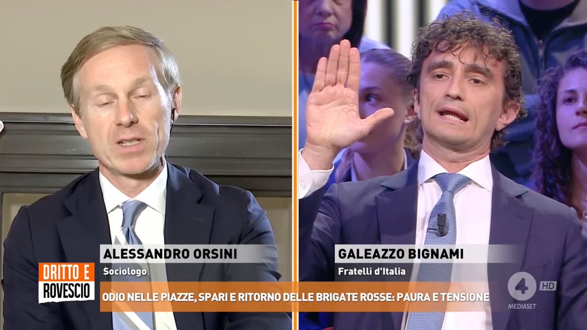 "Che lei dica che noi siamo pagliacci mi rassicura, perché detto da chi fa il pagliaccio di professione" Galeazzo Bignami (Fratelli d'Italia) ad Alessandro Orsini (sociologo) #drittoerovescio