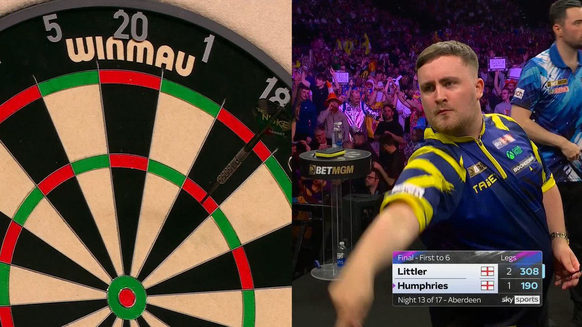 130 ON THE BULL! What a start to this contest! Luke Humphries pins the 130 checkout to hold throw and level up this contest once again! 📲 #PLDarts | Final