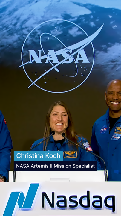 "People often told us that we were making history coming to launch, and humbly I believe them. But moreover, we were making the future." NASA Artemis II Mission Specialist Christina H Koch takes the Nasdaq podium alongside fellow crew members, Commander Reid Wiseman, Pilot Victor Glover, and Mission Specialist Jeremy R. Hansen in celebration of their recent successful space mission.