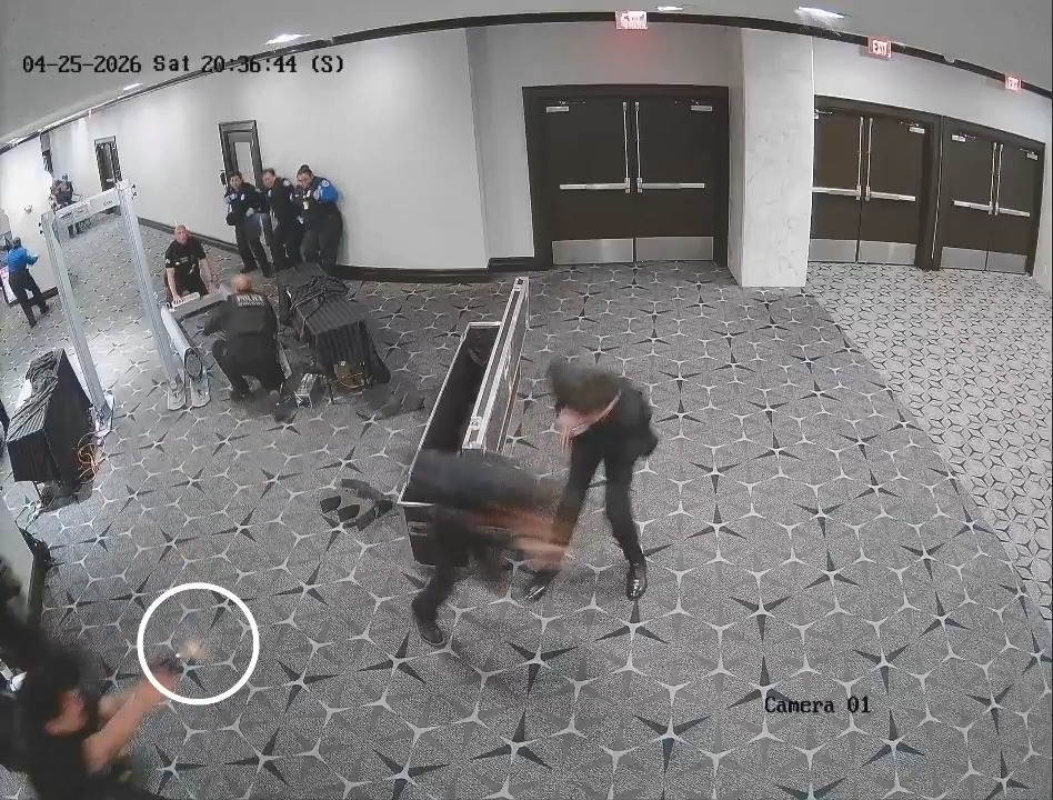 Additional footage of Cole Allen in the Hinckley Hilton leading up to, and including, him going full send through the metal detector with his Mossberg Maverick 88 as well as law enforcement firing at him. #WHCD #USSS #armscor #maverick88 #trump #assassin #RockIsland #12ga #38Super