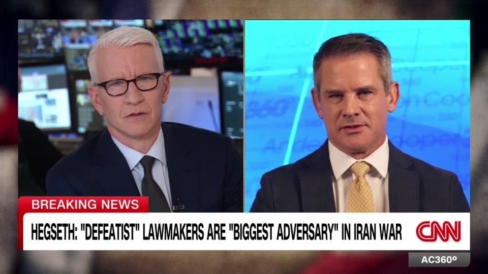 After Defense Secretary Hegseth called "defeatist" lawmakers the "biggest adversary" in the Iran war, former GOP Rep. Adam Kinzinger says Hegseth "needs to be spending his time selling this case to the American people" rather than going after how half the country votes.