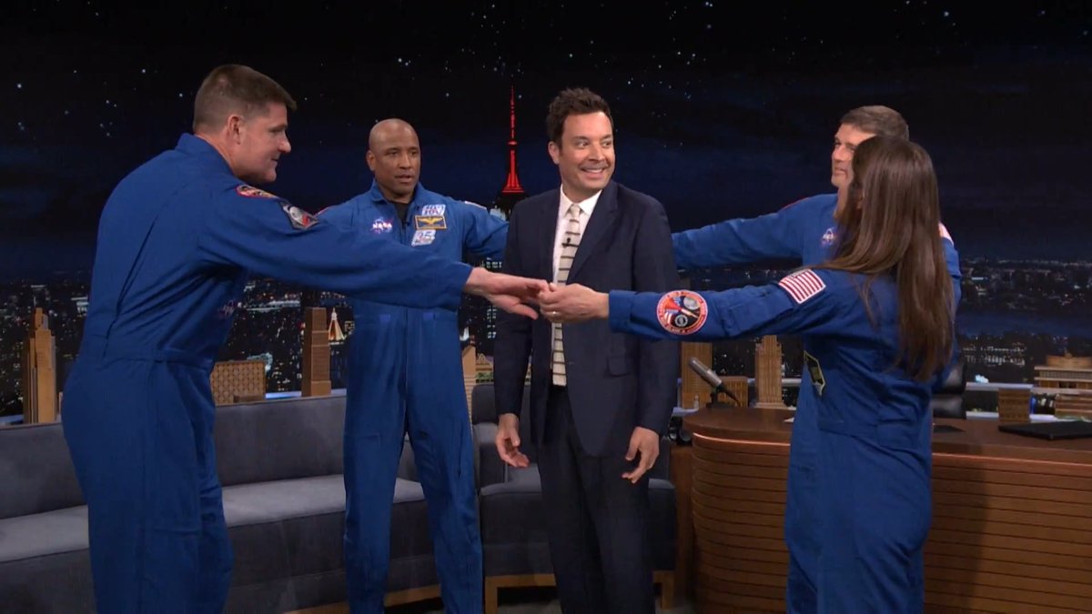 The Crew of NASA Artemis II’s Moon Mission demonstrates how they all fit in their spacecraft 😭 #FallonTonight