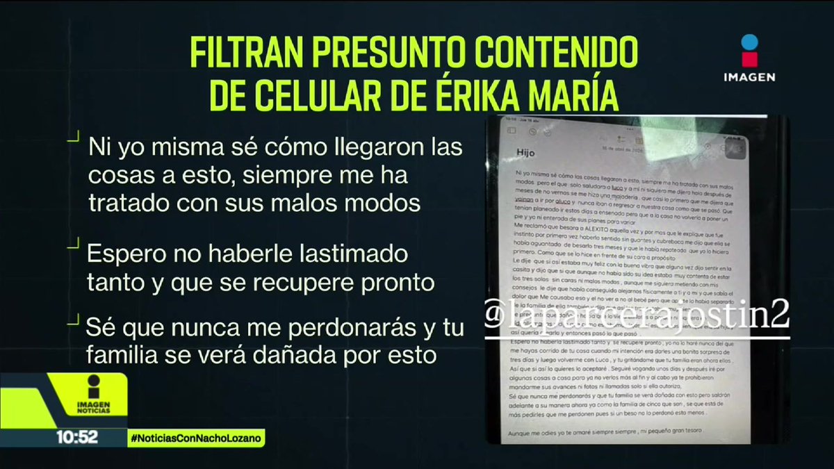“Espero no haberle lastimado tanto”, esta es una supuesta carta que le habría escrito #ErikaMaría a su hijo Alejandro, en la que le explica las razones por las que le habría disparado a su nuera #CarolinaFlores. Así fue su ruta de escape a #Venezuela: