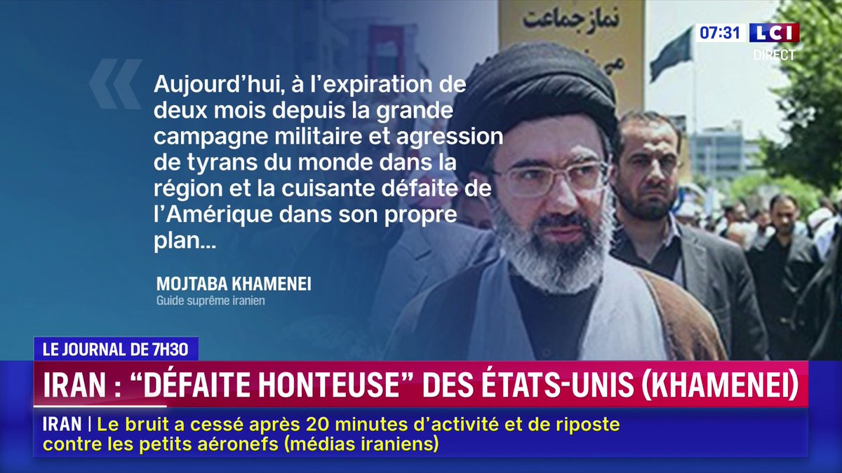 🔴 Le guide suprême iranien Mojtaba Khamenei a affirmé jeudi que les Etats-Unis avaient subi une "défaite honteuse" face à l'Iran. 📺 Le journal de Laurène Barrière-Tallerie dans la matinale LCI