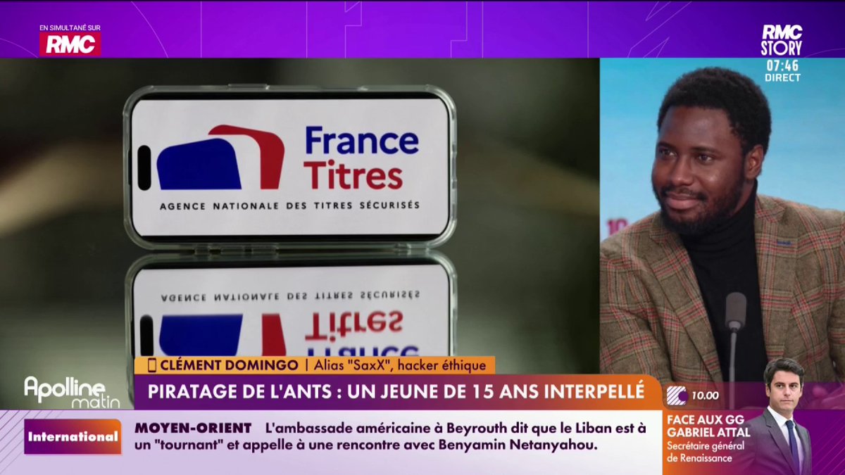 📱 Piratage de l'ANTS : un jeune de 15 ans interpellé 🎙️ "On peut très facilement tomber dans la cybercriminalité", explique Clément "SaxX" Domingo, hackeur éthique #ApollineMatin