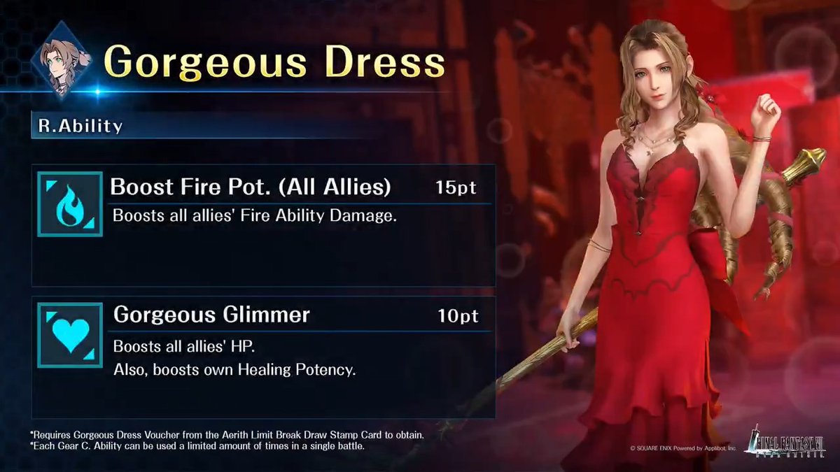 Check out Aerith's Exclusive Gear! Get it from the Aerith Limit Break Draw on the Stamp Card! #FF7EC #FF7EverCrisis #FF7