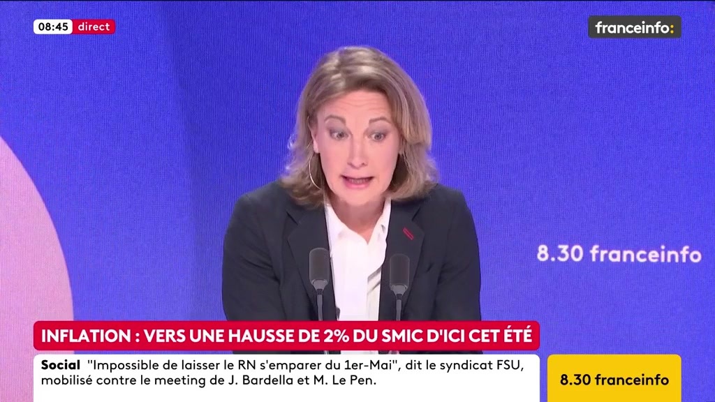 🔴 Vers une hausse de 2% du SMIC ➡️ "On fait des propositions concrètes : le SMIC, ce n'est pas plus de 2 ans. Au-delà, un employeur qui continue de payer quelqu'un au SMIC ne doit plus bénéficier des exonérations de cotisations", dit Marylise Léon, secrétaire générale de la CFDT