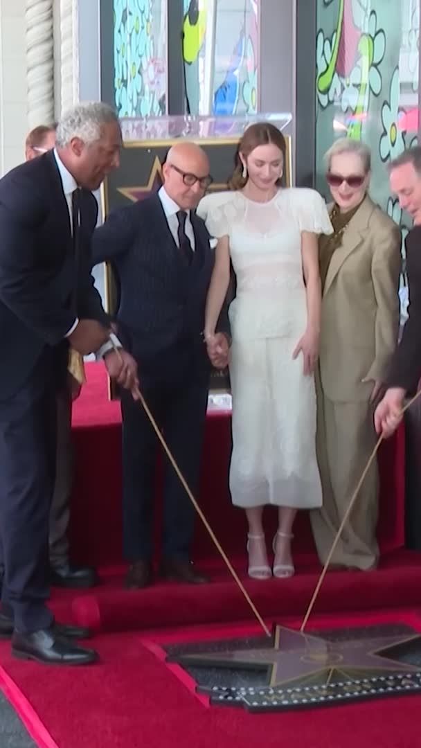 Actors Emily Blunt and Stanley Tucci received stars on the Hollywood Walk of Fame on April 30, honored together by the Hollywood Chamber of Commerce in a joint ceremony attended by family, friends, fellow actors and fans.