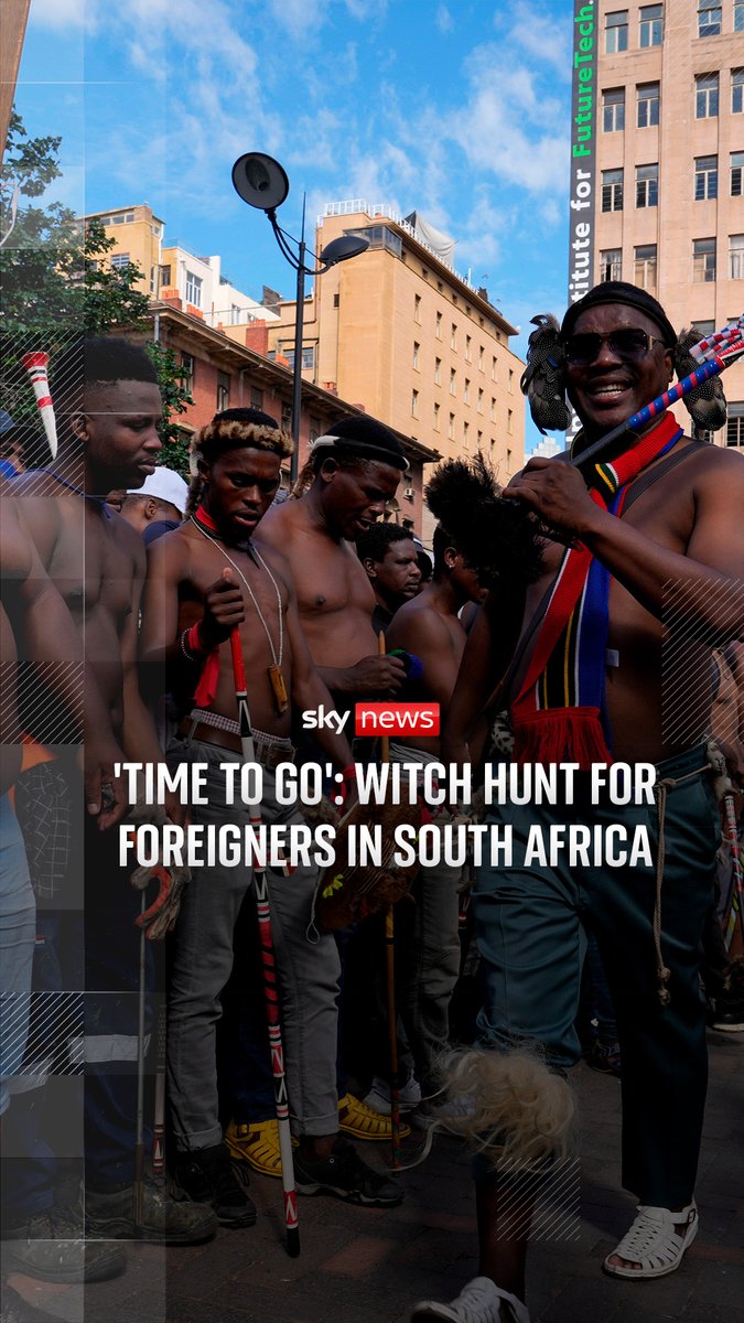 People have marched through some of South Africa's largest cities to protest against immigration. Sky's Africa correspondent Yousra Elbagir witnessed a man being Tasered by a protester in central Johannesburg ⬇️