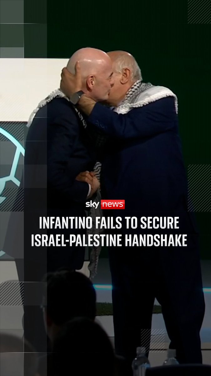 Palestinian FA president Jibril Rajoub refused to stand alongside the Israeli FA vice-president, Basim Sheikh Suliman at the 76th FIFA congress The awkward moment came as FIFA president Gianni Infantino tried unsuccessfully to secure a handshake between Mr Rajoub and Mr Suliman