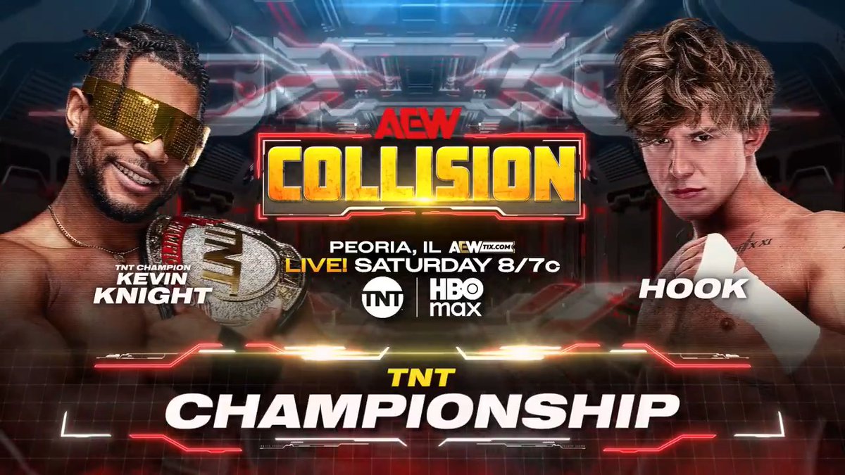 #AEWCollision 8/7c, TNT + HBO Max Tomorrow, 5/2! TNT Championship Kevin Knight ケビン・ナイト vs HOOK The Opps want payback from The Jet, a former protege of 柴田勝頼 / Katsuyori Shibata, for taking their AEW World Trios Titles by bringing the TNT Title to the Opps! Knight COLLIDES vs HOOK, TOMORROW!