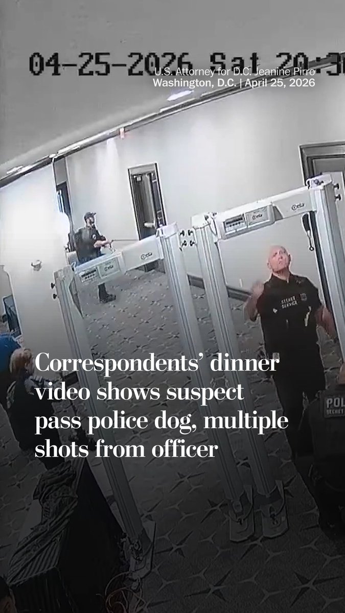 Footage shared by U.S. Attorney for D.C. Jeanine Pirro shows White House correspondents’ dinner shooting suspect Cole Tomas Allen storming a security checkpoint. The footage shows an officer drew his weapon within two seconds of Allen’s arrival.