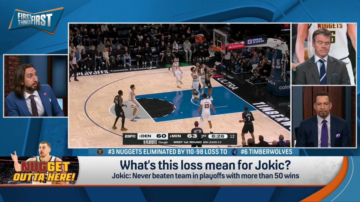 “It’s a total catastrophe.” nick wright reacts to the Nuggets being eliminated by the Anthony Edwards-less Timberwolves: