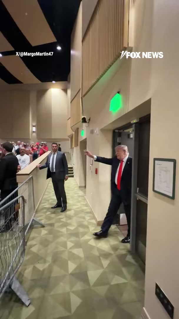 NEW: President Trump stops by to greet an overflow crowd in The Villages, Florida — met with massive cheers and “USA” chants. | Margo Martin