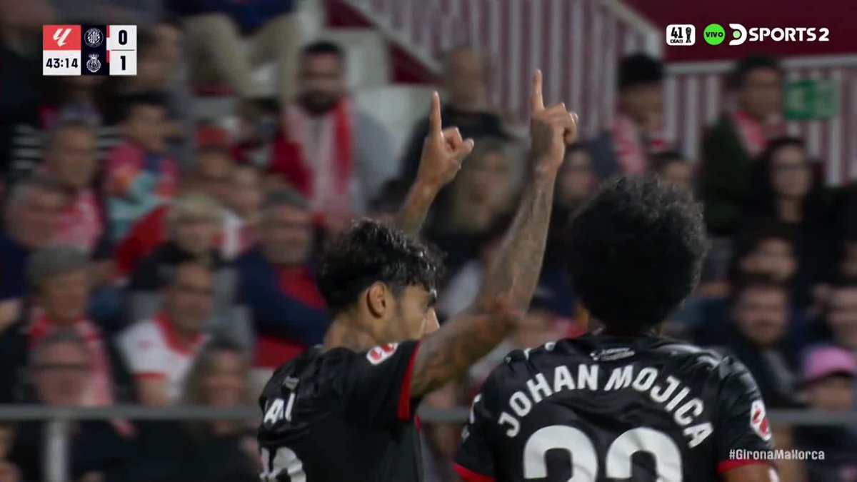 🇨🇴 ASISTENCIA perfecta de Johan Mojica. El colombiano la puso para el 1-0 de #Mallorca en su visita a #Girona, al 43’ 👀 Es el cuarto ‘pasegol’ del lateral en lo que va de la temporada en LaLiga