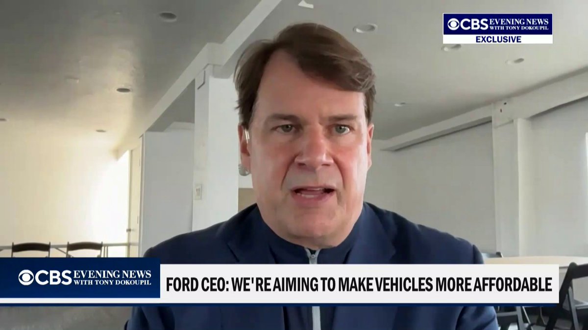 EXCLUSIVE: CEO Jim Farley tells CBS News’ @KrisVanCleave that Ford Motor Company will be rolling out discounts on most new vehicles.