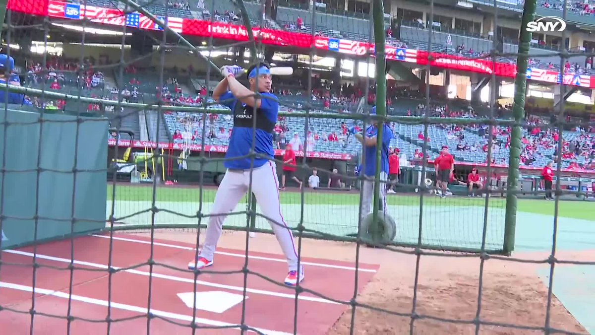 Jorge Polanco takes some BP in Anaheim