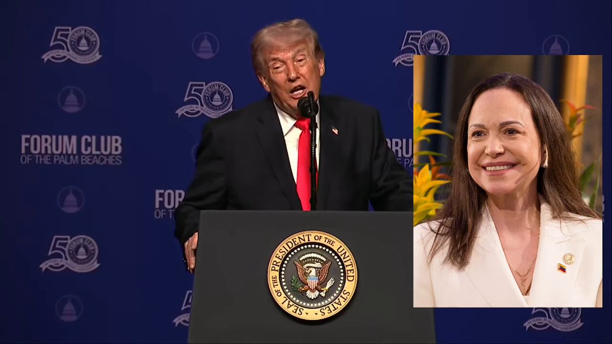 🚨 NOW: President Trump reveals that Nobel Peace Prize winner Maria Corina Machado says HE should win it more than anybody else "Maria, she won the Nobel Peace Prize and she said what? Nobody should win that but Donald Trump! She said Donald Trump should win it more than any other person that wanted and she actually gave me her Nobel Prize." "She's a terrific person."