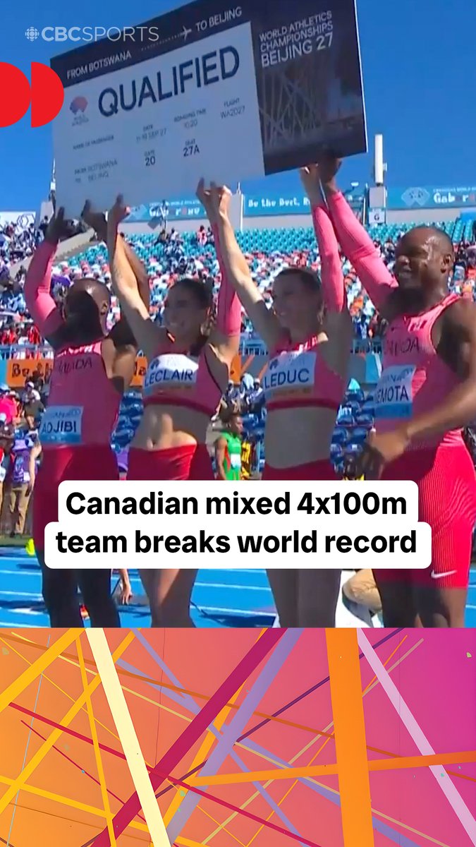 Canada’s 4x100 mixed relay set a 40.08 world record in Gaborone, qualifying for the 2027 Worlds, this summer’s Ultimate Championships and Sunday’s final. The Canadian hold on the record was short-lived, as Jamaica ran to a time of 39.99 to win the day’s third heat.